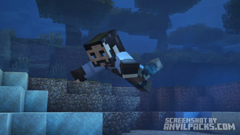 Minecraft player character swimming underwater with realistic limb movements and stroke animation.