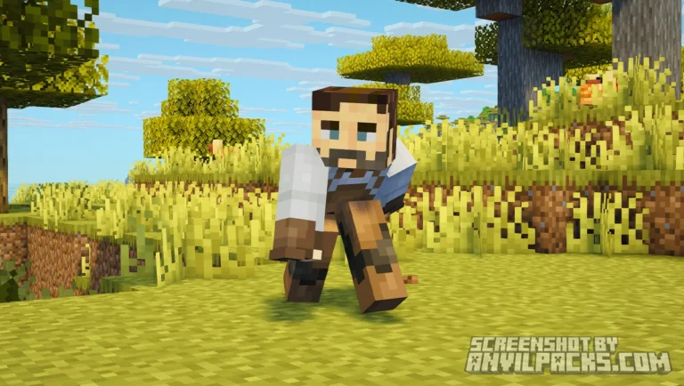 Player character performing a smooth crouching animation with bent knees while sneaking.