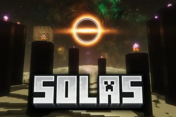 Cover art displaying the Solas logo over a custom End dimension background with a black hole and nebulae.