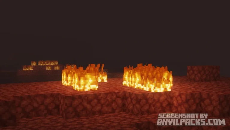 Nether dimension showing burning fire on netherrack with clear lighting and dark background.
