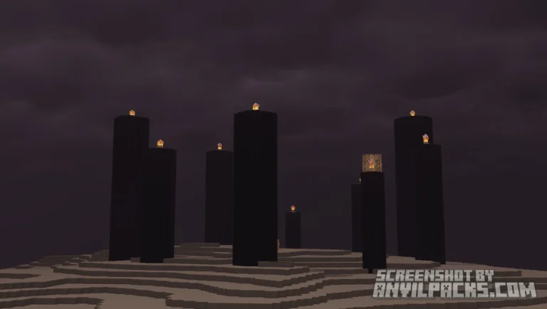 The End dimension showing obsidian pillars and purple void sky with minimal shading.