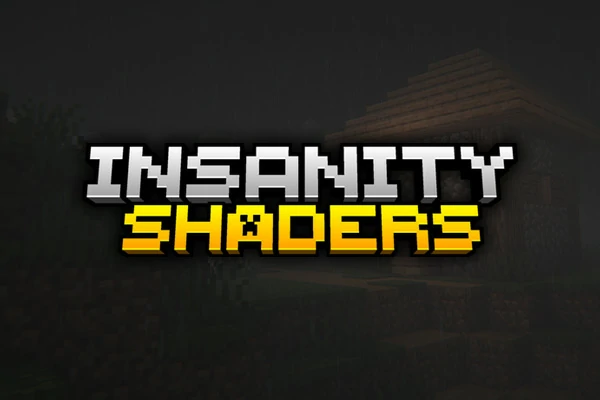 Insanity Shaders logo for Minecraft with dark moody background